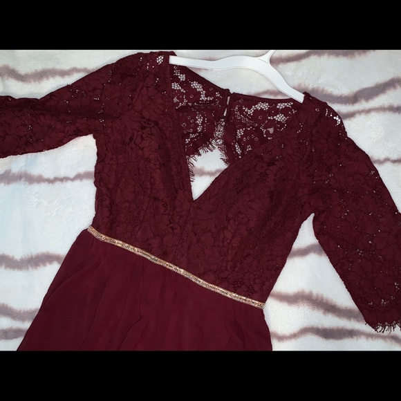 Burgundy Prom Dress With Slit - Picture 2 of 4